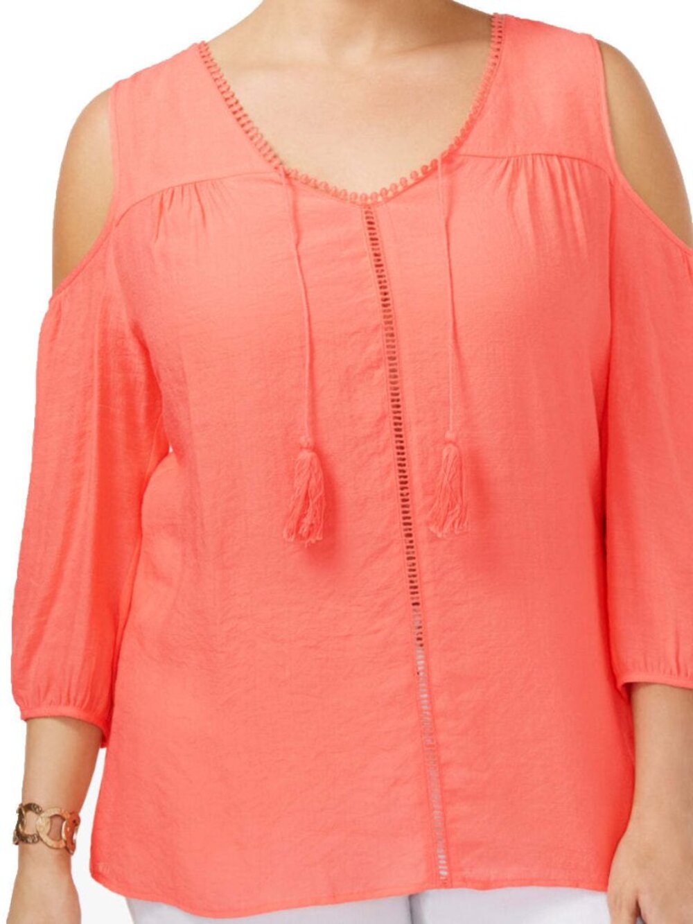 NY Collection Womens Plus Size Cold Shoulder Peasant Top